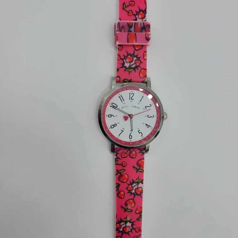 Betsey Johnson Red Cherries Nurses Watch NWOT! WORKS!